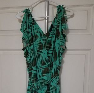 Size XL teal ish and brown knee length dress